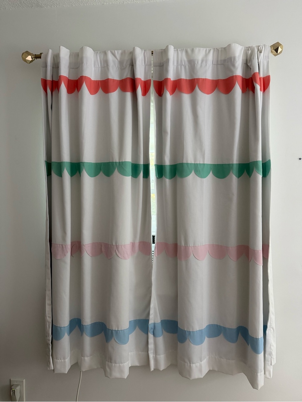 EUC - 6 Panels - Scallop Stripe Curtains in Soft Gray with Red/Green/Pink/Blue